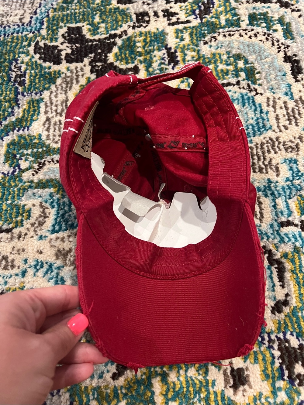 KBETHOS Red 'Free Spirit' Embroidered Distressed Baseball Cap - Picture 3 of 7